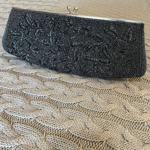 Unique Vintage Handbags - Vintage Charcoal/Black Beaded Clutch